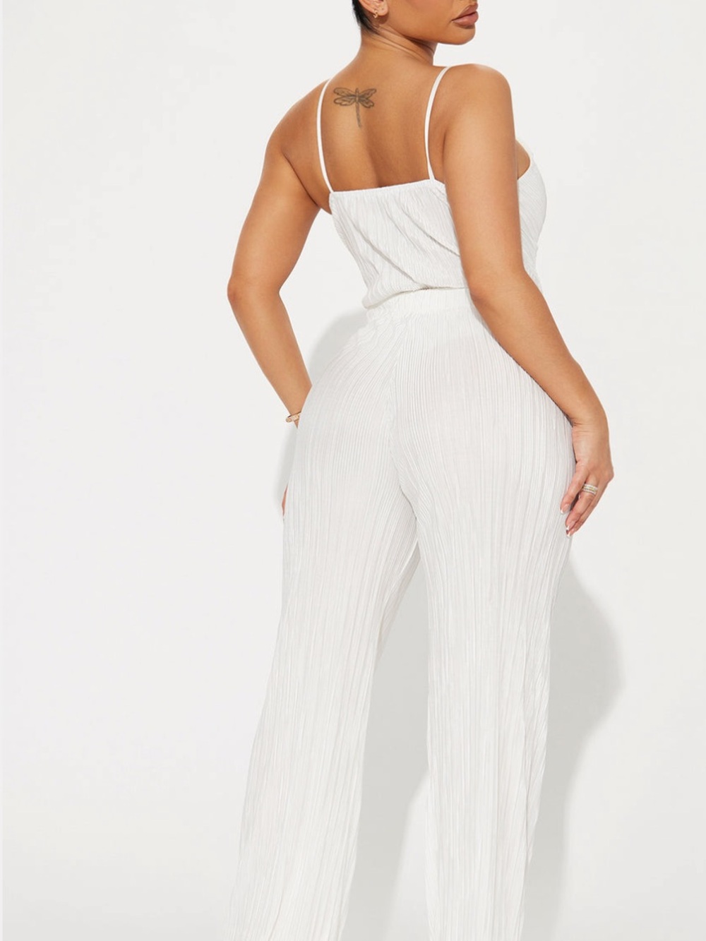 Fashion Nova White Pleated Wide-Leg Jumpsuit
